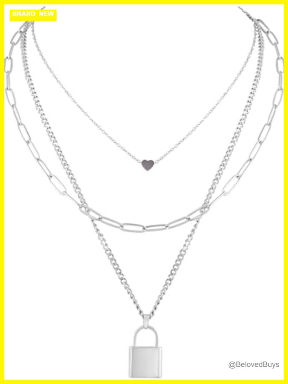 Layered Heart Lock Necklace Titanium Steel Gothic Punk